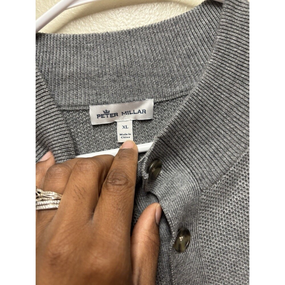 Peter Millar Parkway Textured Three-Button Mockneck Sweater Pullover Gale Gray L - Picture 3 of 7